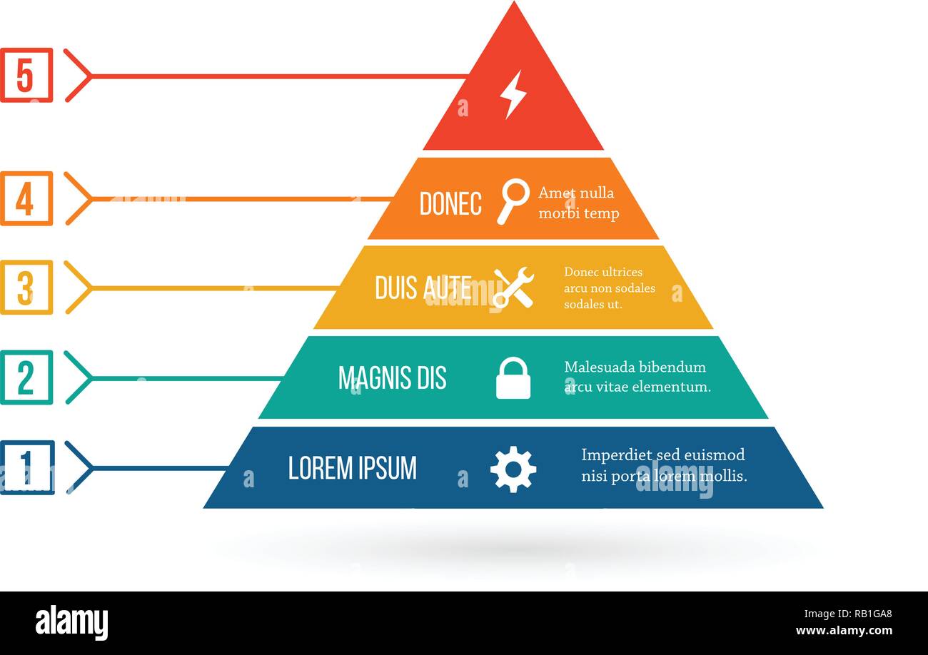 Pyramid infographic template with five elements, Template for diagram, graph, presentation and triangle chart. Business concept with 5 options, parts, Stock Vector