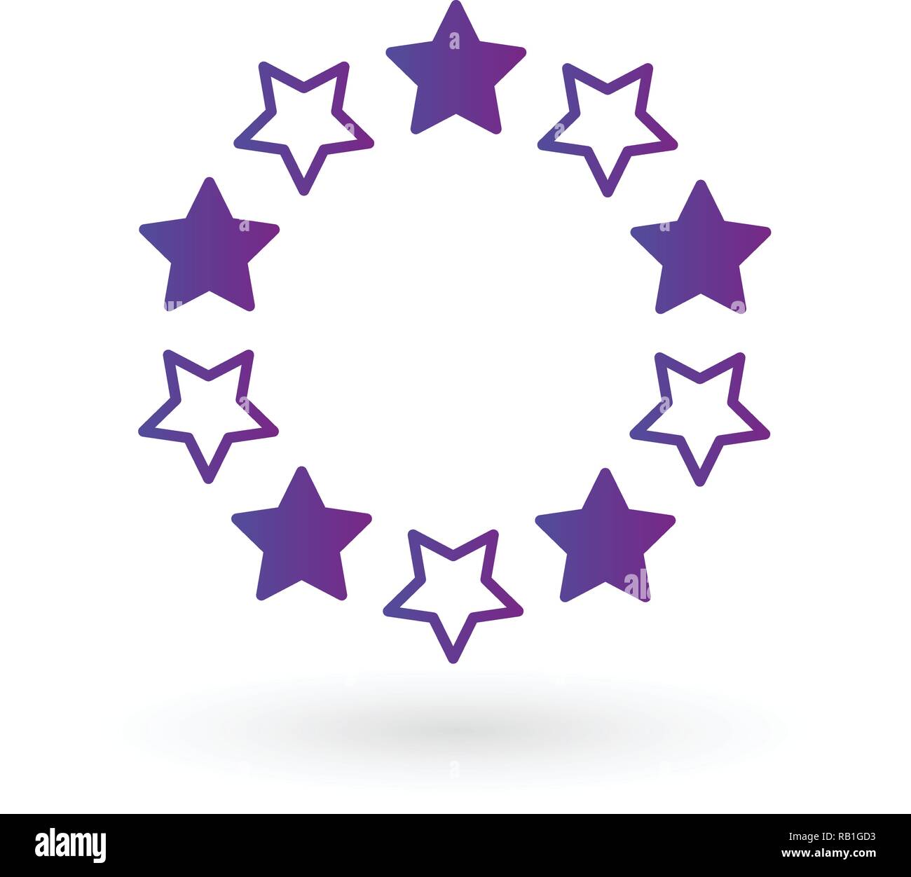 ten linear score stars in circle geometric shape, five purple stars ...