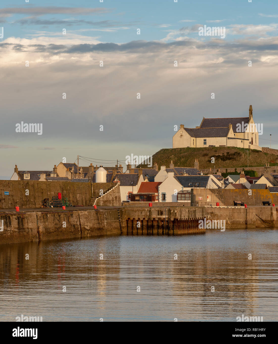 Findochty Harbour scene, Moray, Scotland on a sunny winters afternoon. Stock Photo