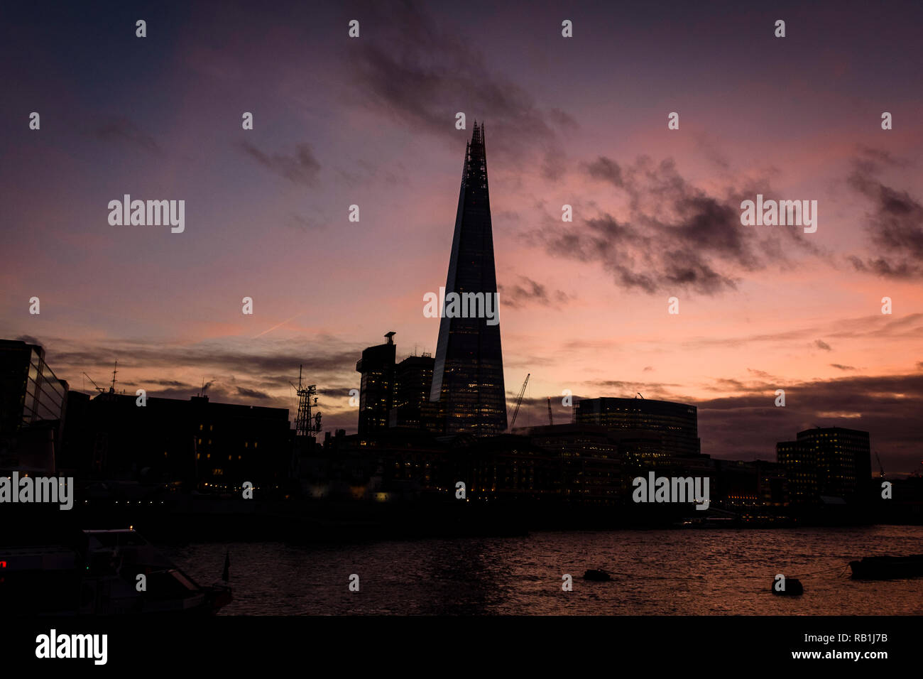 The Shard silhouette at Evening in London, UK Stock Photo