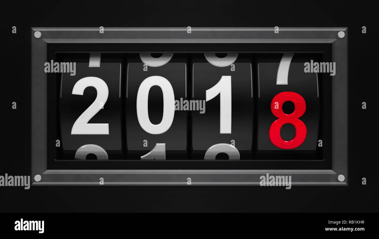 Design component of a counter dial that is showing the year 2018, three ...