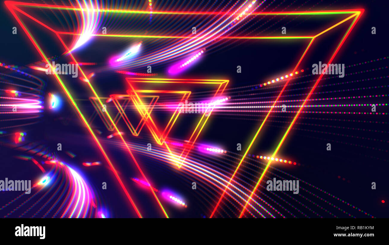 Futuristic HUD triangle tunnel VJ illustration. 4K Neon motion graphics ...