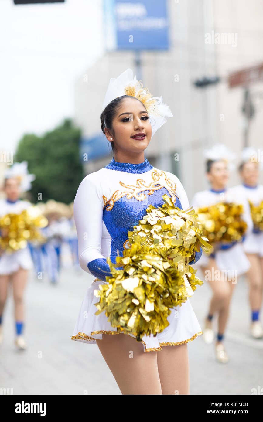 Matamoros, Tamaulipas, Mexico - November 20, 2018: The November 20 Parade, Mexican Cheerleaders dancing during the parade Stock Photo
