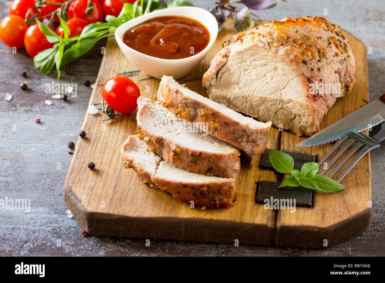 Baked Meat. Roast pork Meat with honeymustard glaze served with
