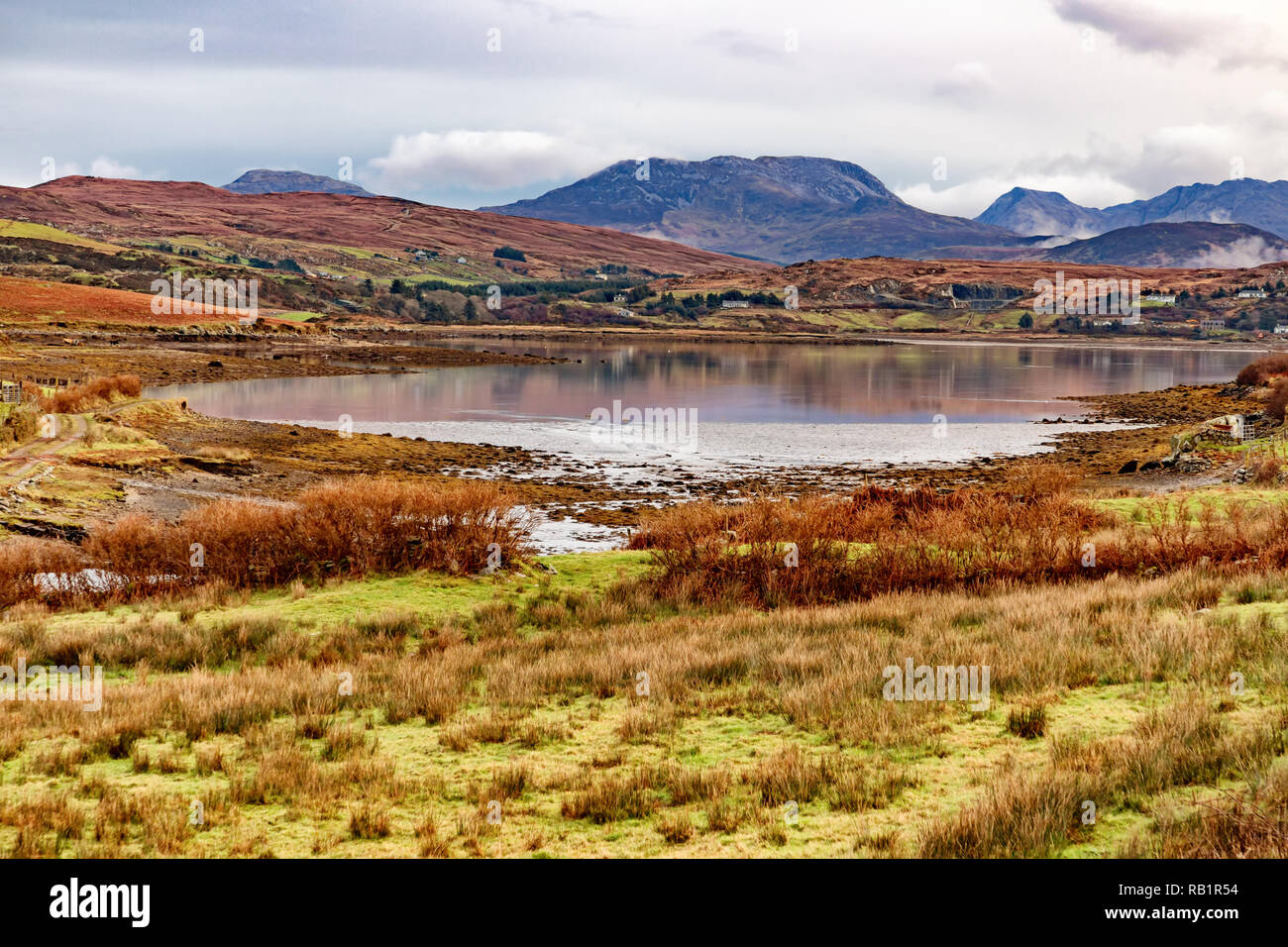 Lake with Twelve peaks in background, Clifden, Galway, Ireland Stock