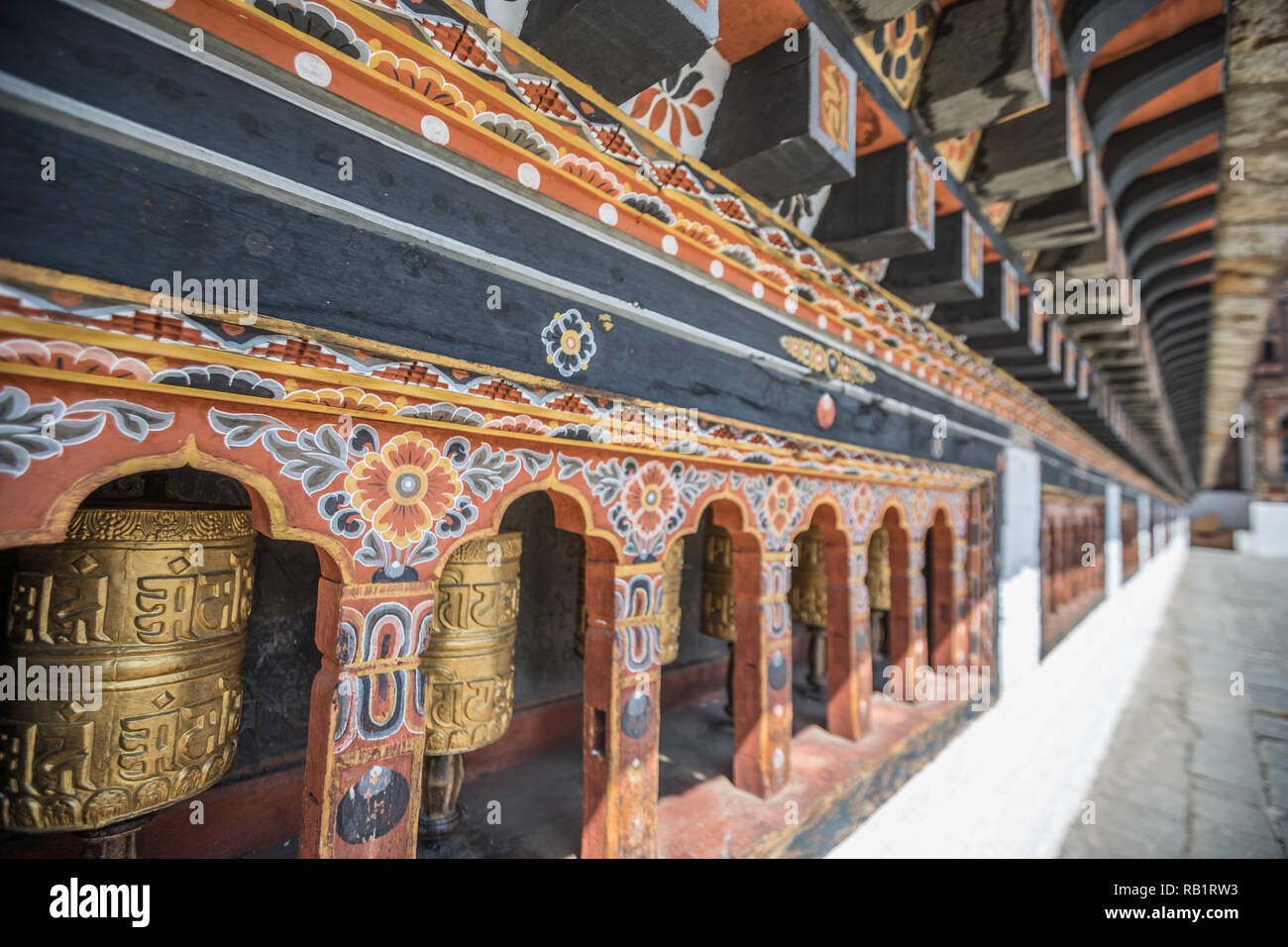 Prayer wheels in Thimphu Bhutan Stock Photo