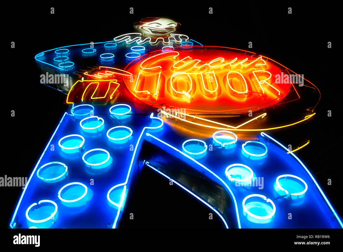 A vintage neon sign advertising a liquor store in Los Angeles