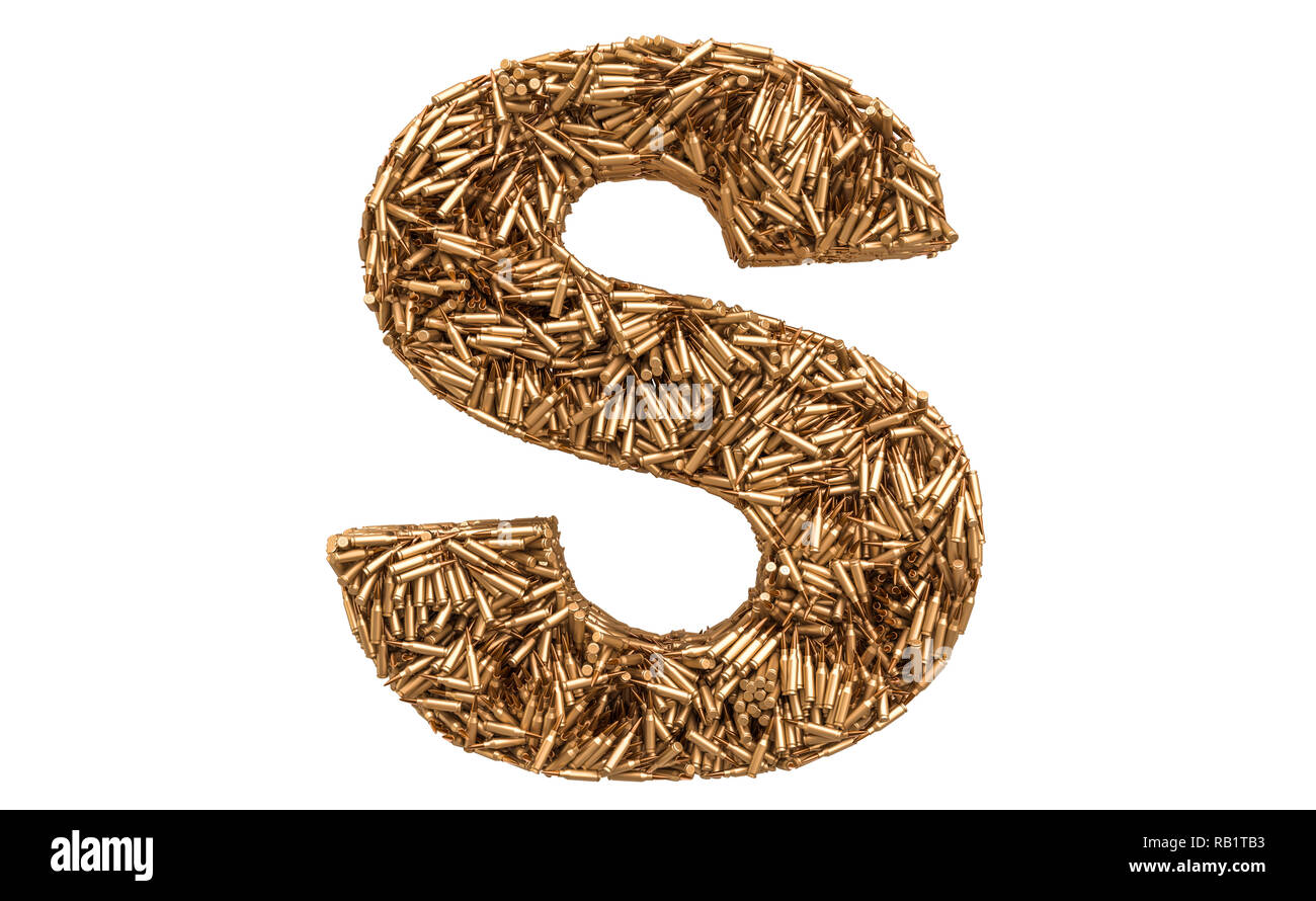 Letter S from bullets, 3D rendering isolated on white background Stock Photo