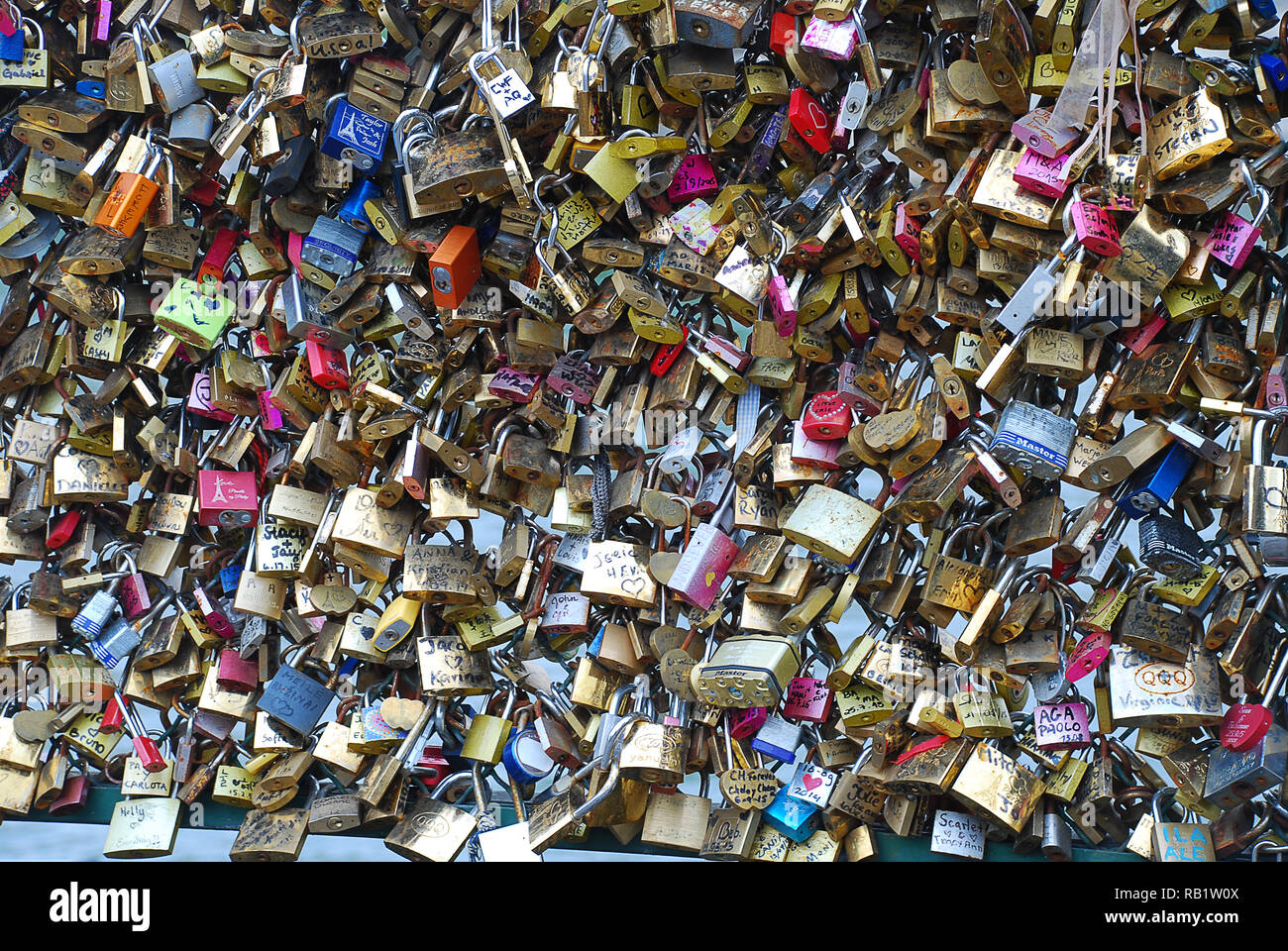 Bridge View in Paris where people express their love padlocks hanging