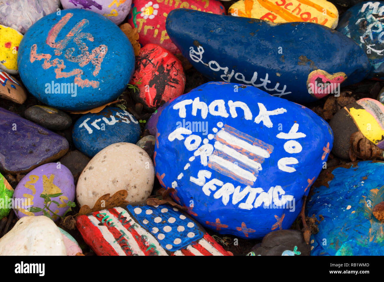 Veterans Rocks Veterans memorial rocks, Talking Water Gardens, Albany, Oregon Stock ...