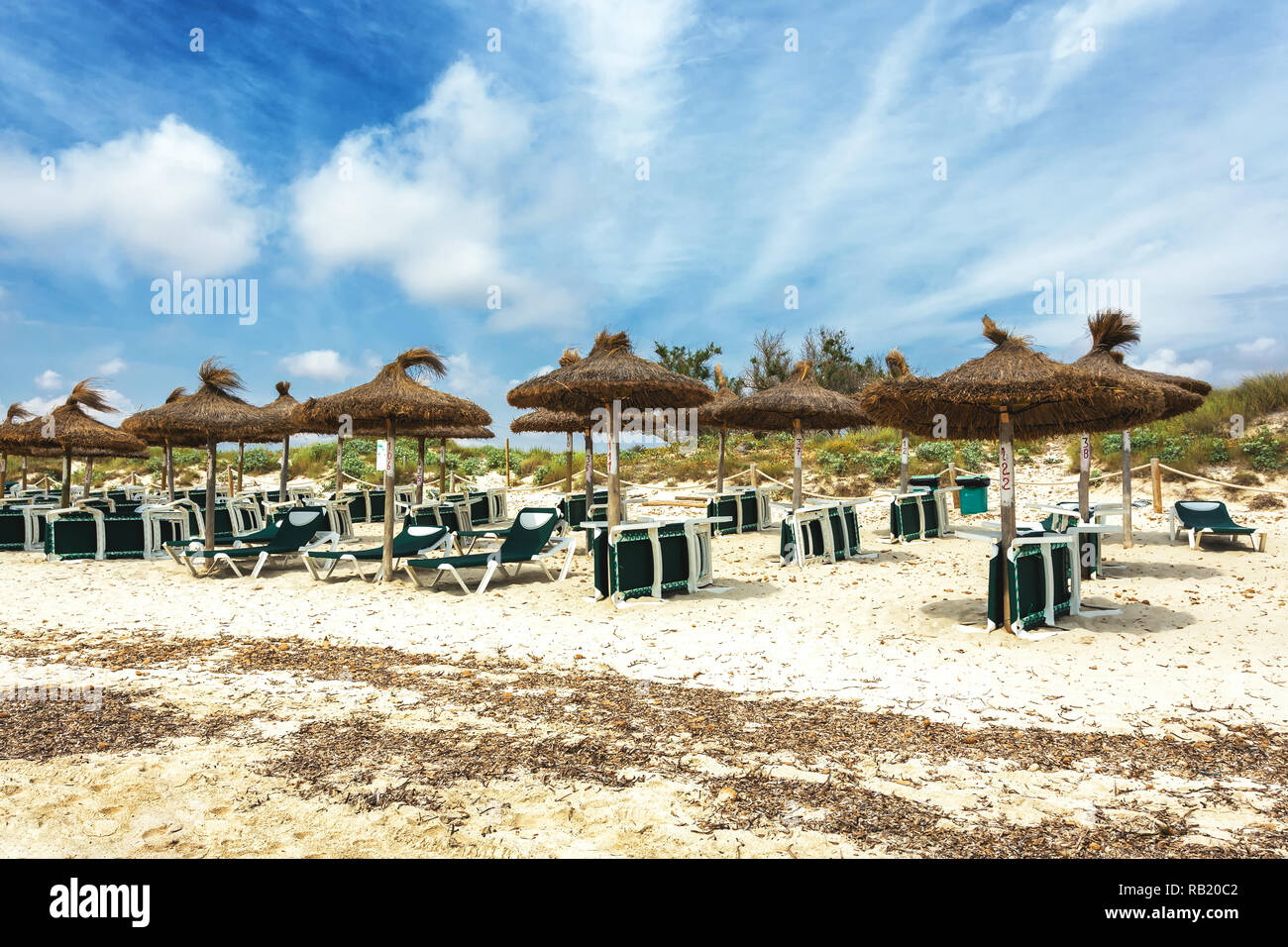 Empty Es Trenc beach beacuse of windy weather in Mallorca, Spain Stock Photo