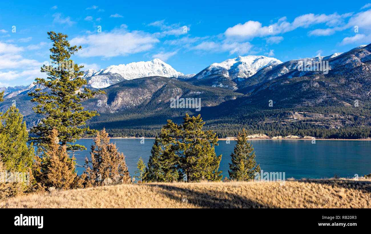 Columbia Lake which is the headwaters of the Columbia River in the East Kootenays near Invermere British Columbia Canada in the early winter Stock Photo