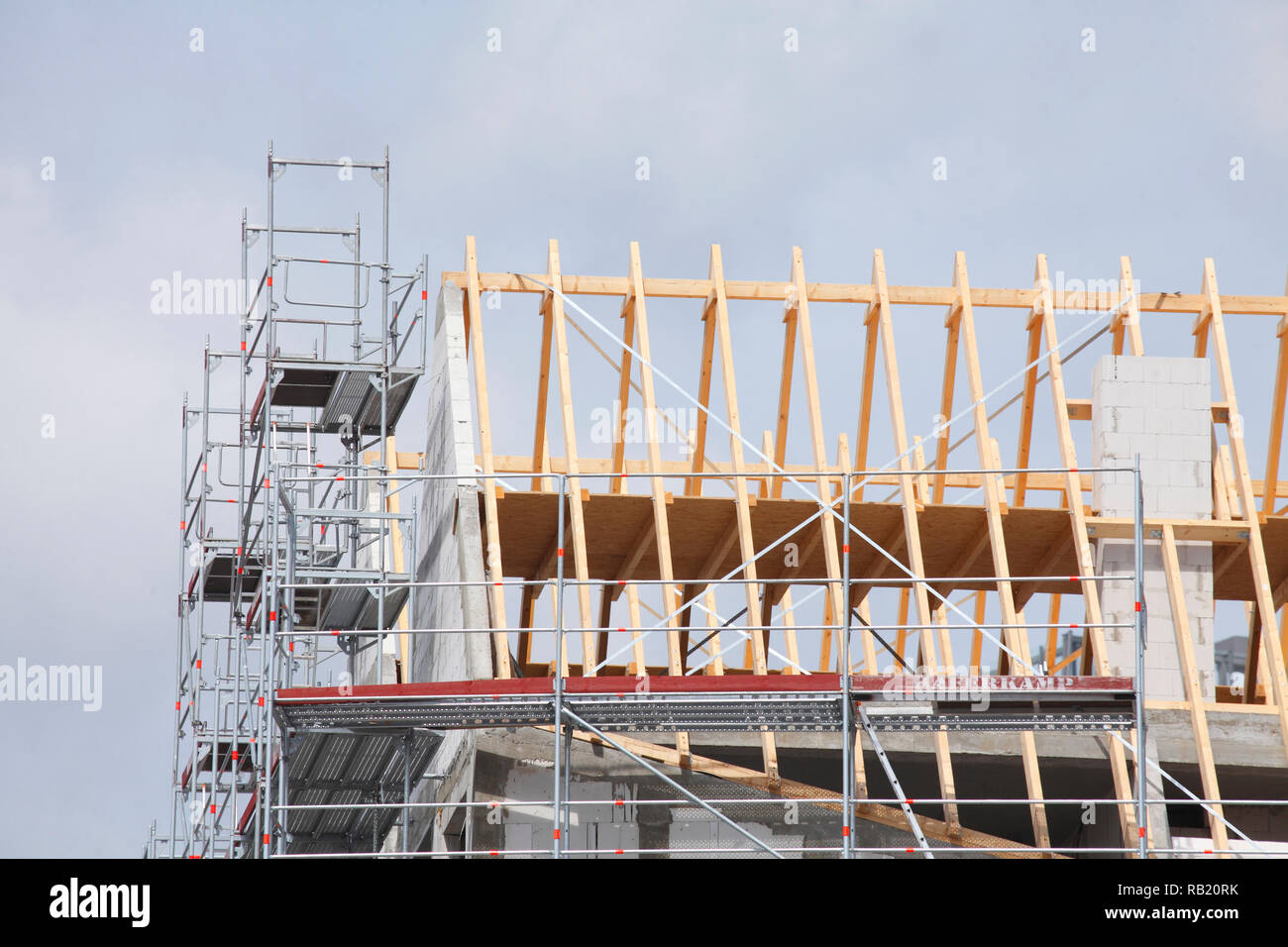Construction site, roof, roof beams, roof cover Stock Photo