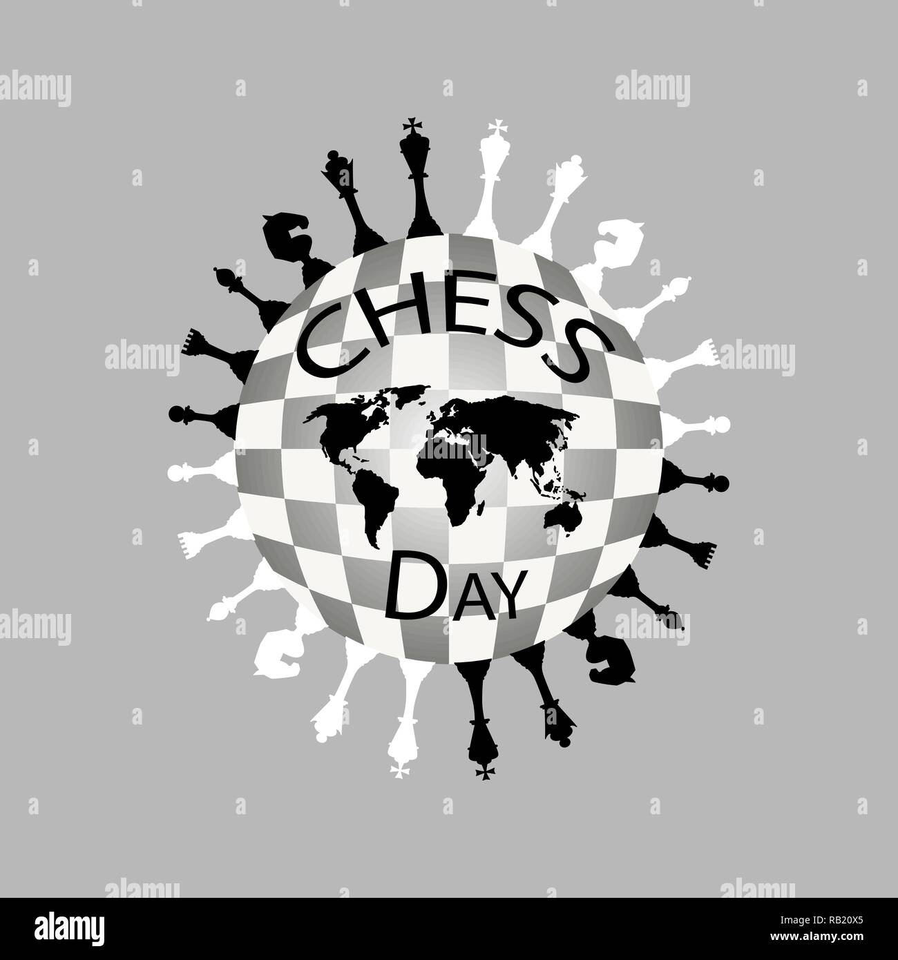 International Chess Day Logo black and white. Vector illustration Stock