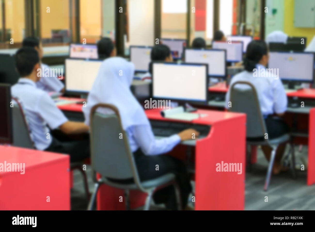 focus blur, the student with teacher learning business technology ...