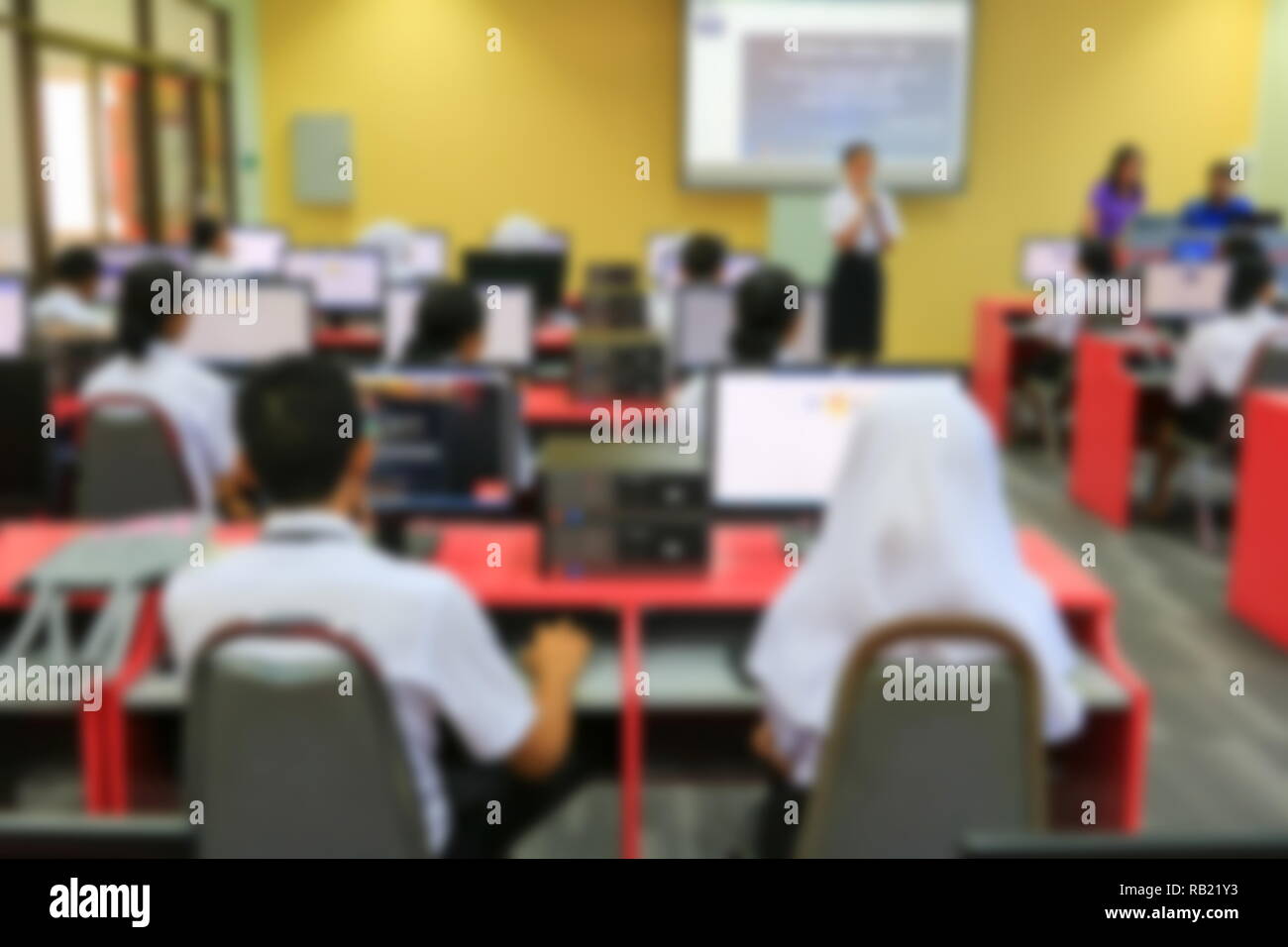 focus blur, the student with teacher learning business technology ...