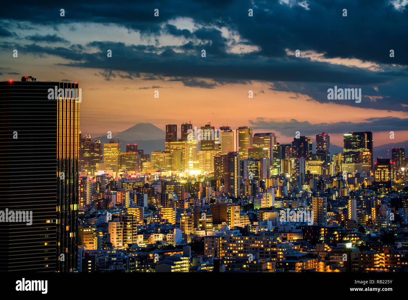 Shinjuku view and Mountain fuji in Japan Stock Photo