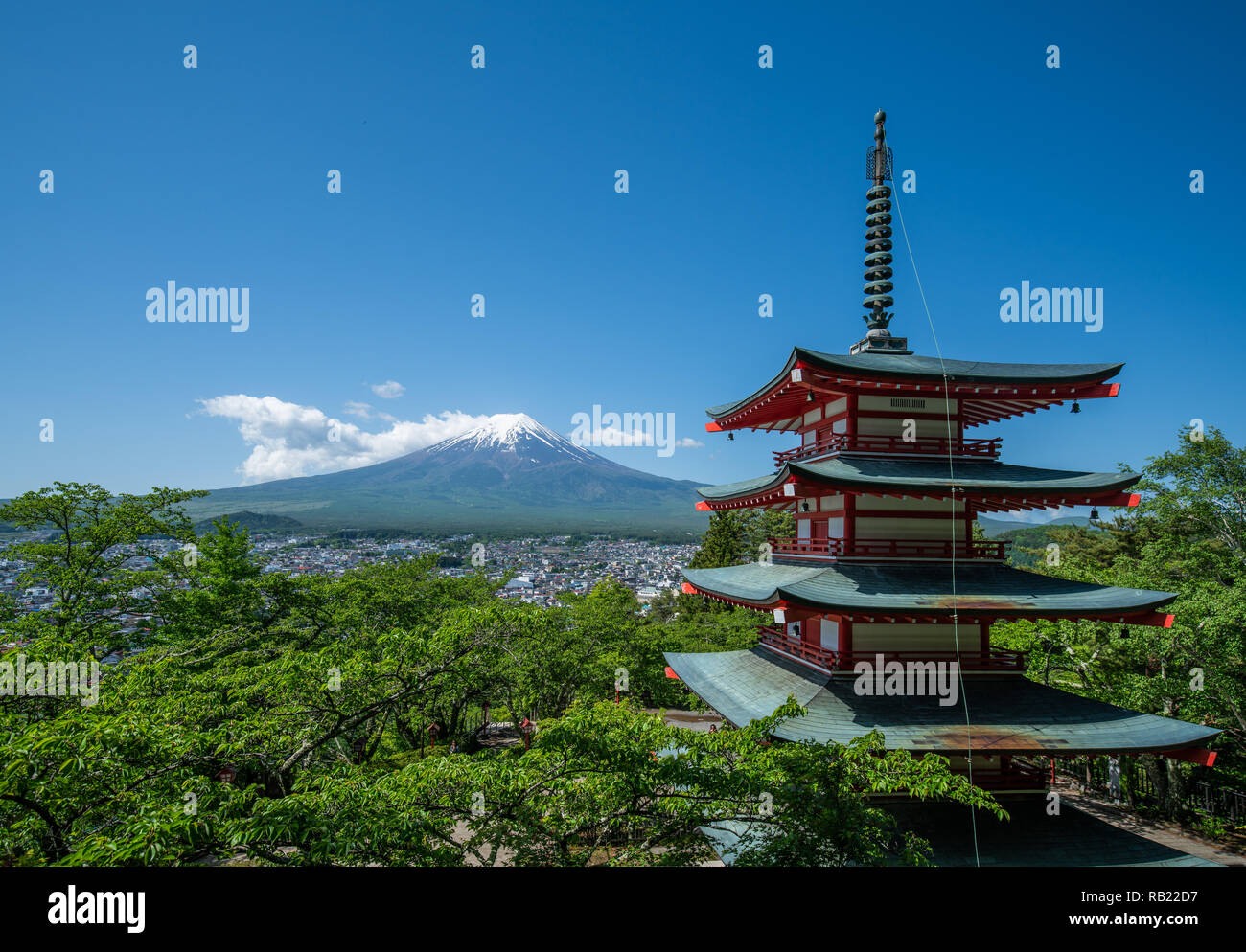 Fujiyoshida, Japan at Chureito Pagoda and Mt. Fuji. Stock Photo