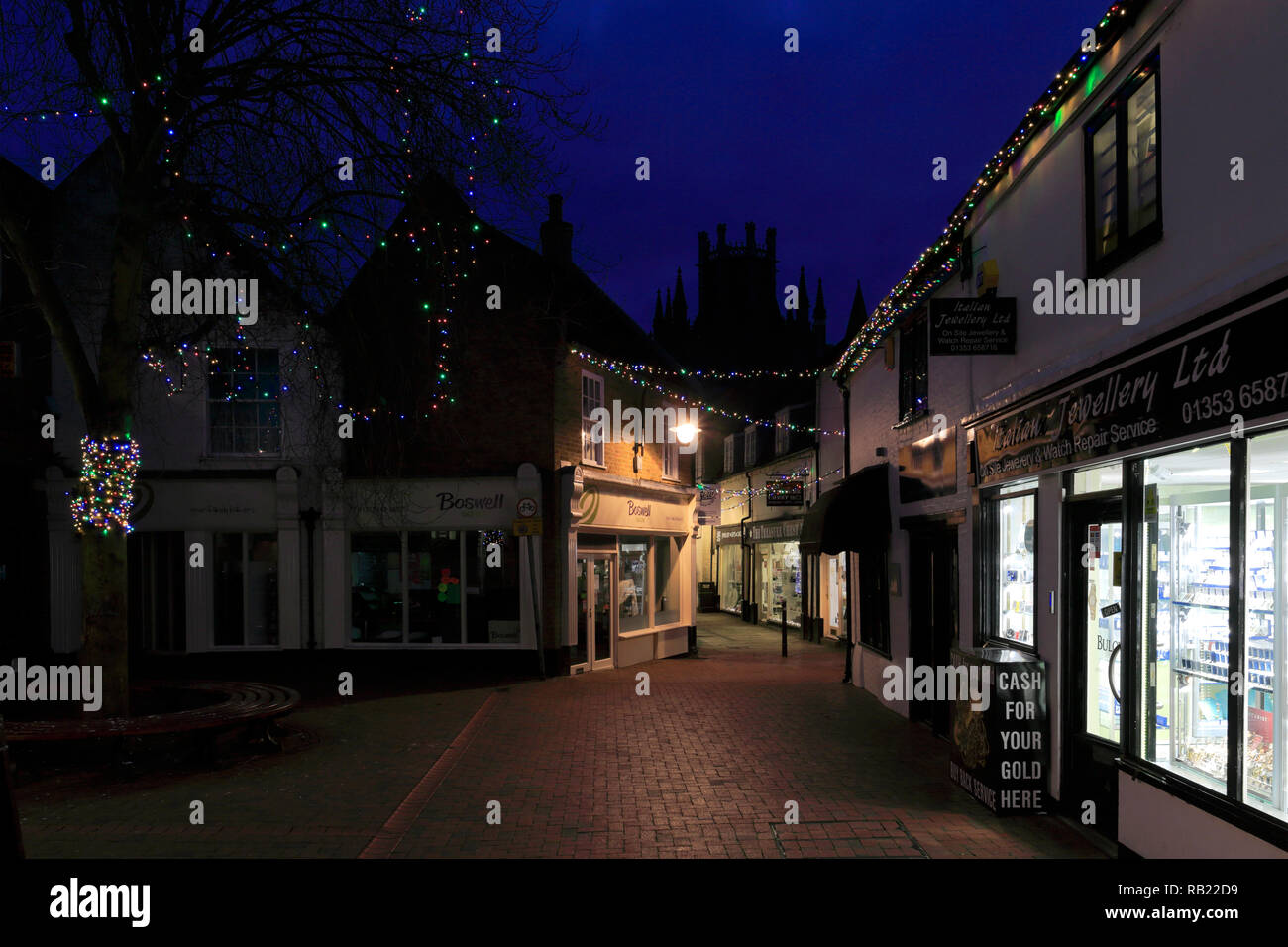 Christmas lights, Ely City, Cambridgeshire; England; Britain; UK Stock Photo Alamy