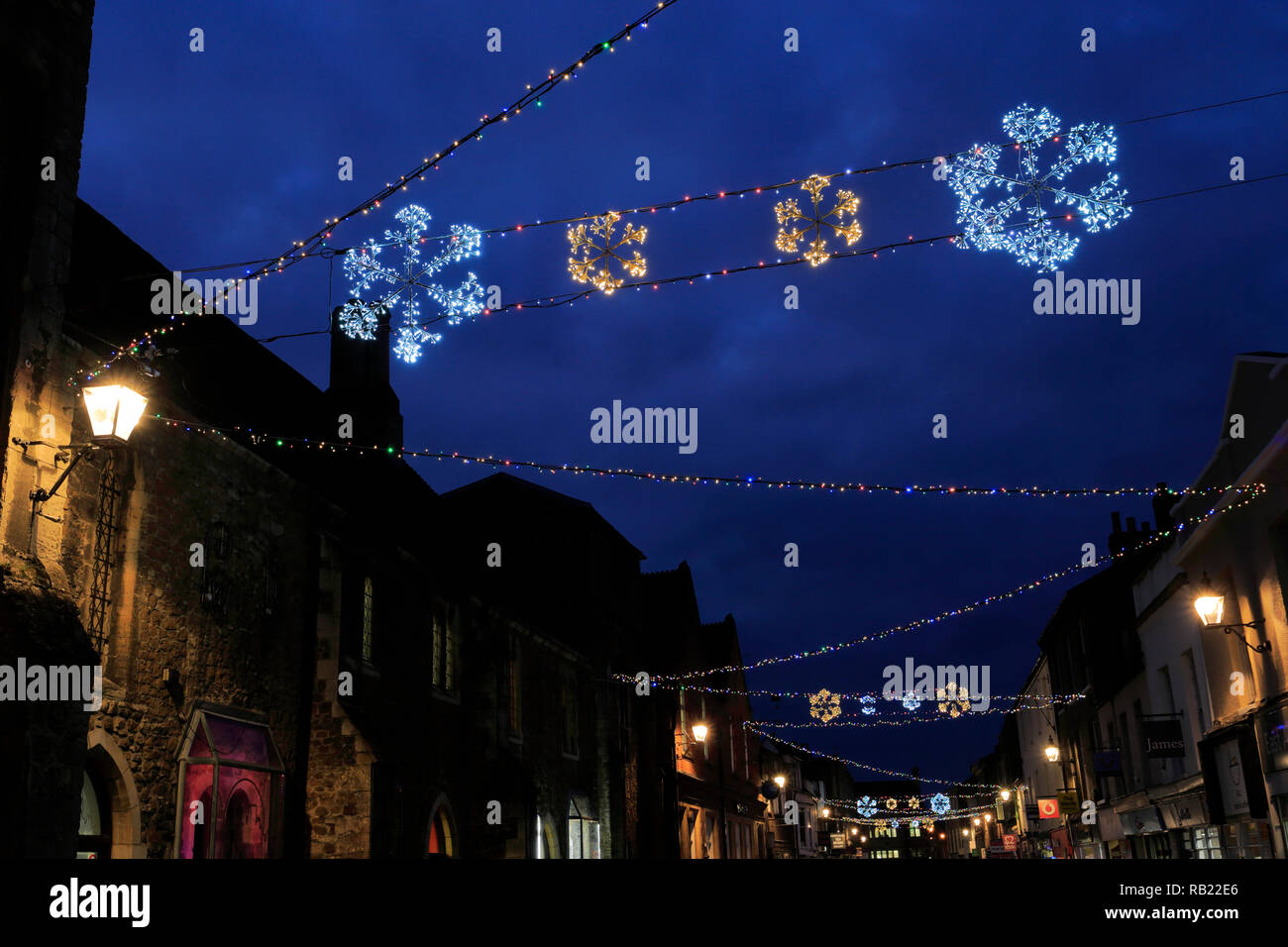 Christmas lights, Ely City, Cambridgeshire; England; Britain; UK Stock Photo Alamy