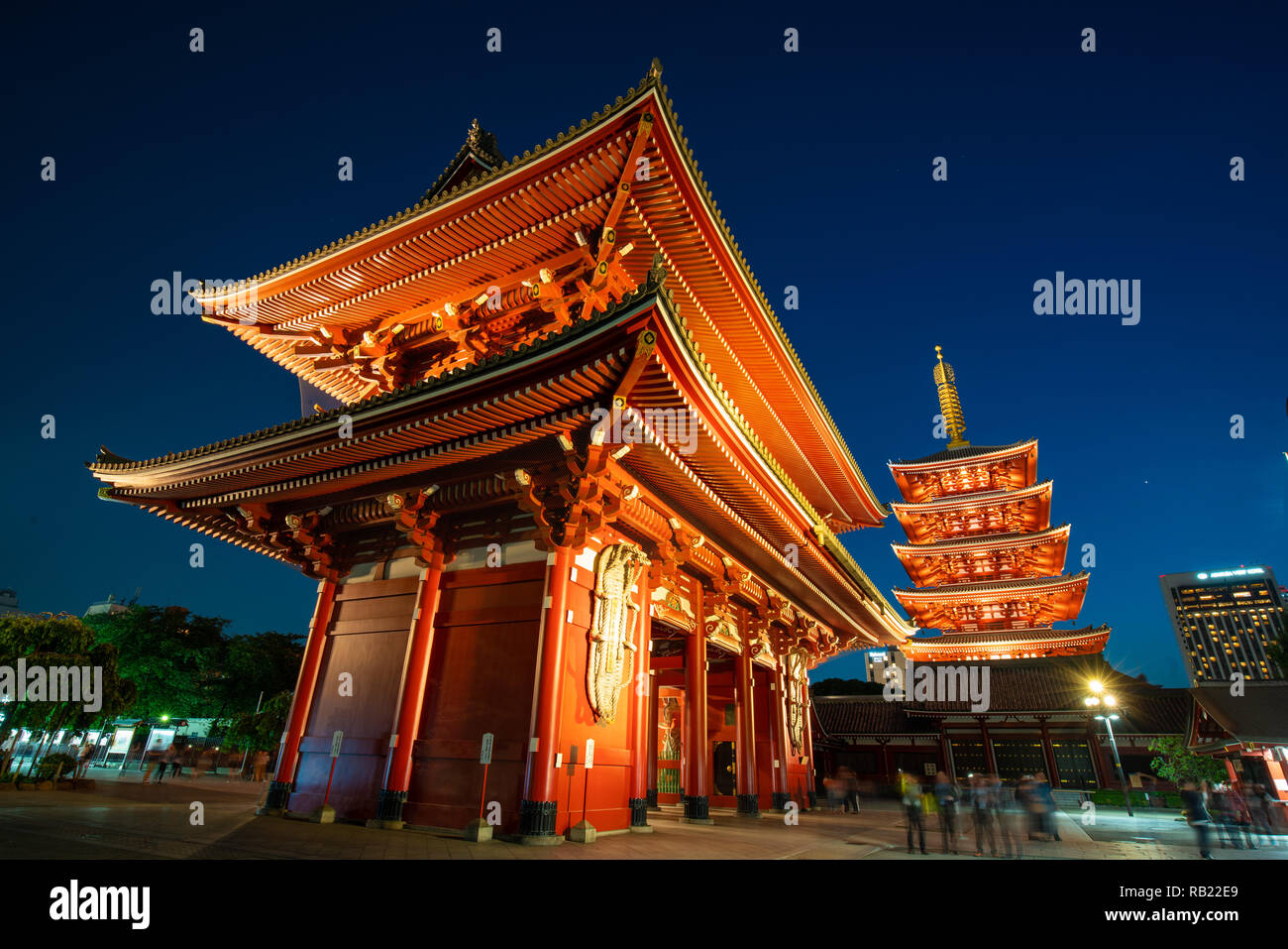 Night Sensoji-ji, Temple in Asakusa, Tokyo, Japan. Stock Photo
