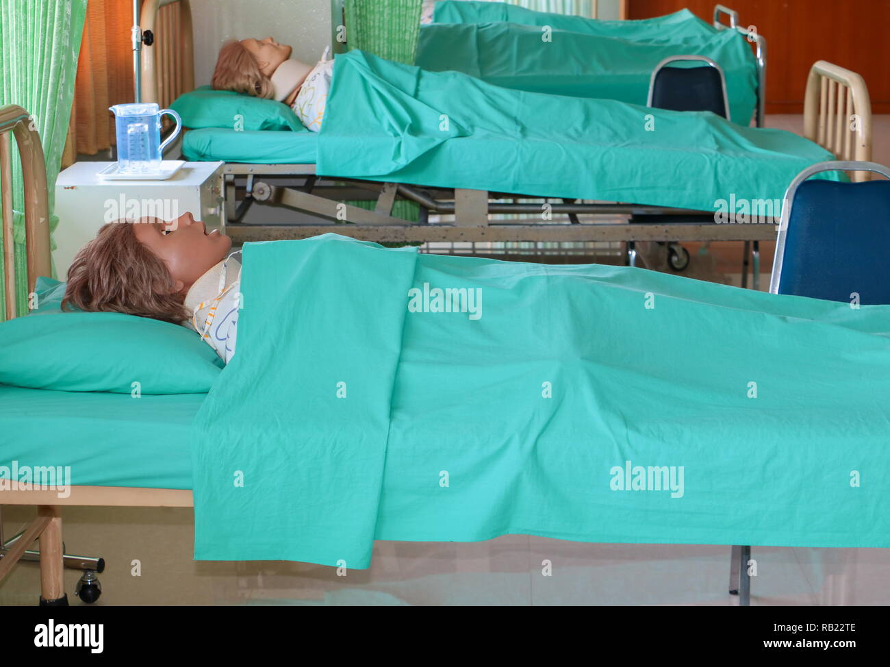 Medical dummy in hospital, training Medical course education on bed and