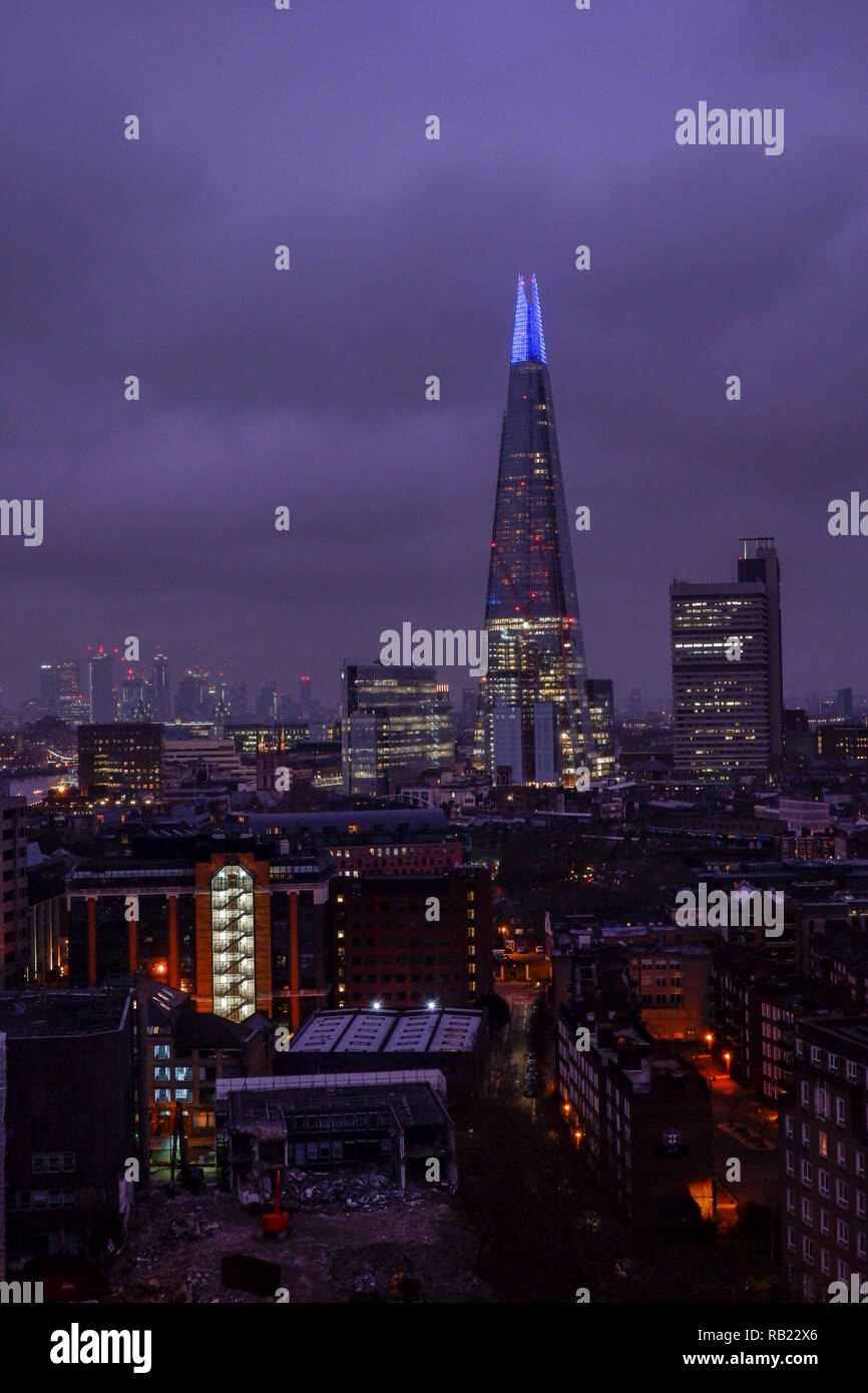 London Skyline and panorama at night with view of the Shard. England ...