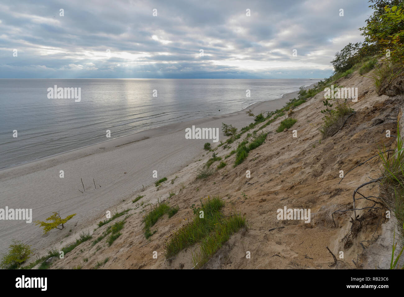 Steep coast at sunrise, Langenberg, Bansin, Usedom, Baltic Sea, Western Pomerania, Germany Stock Photo