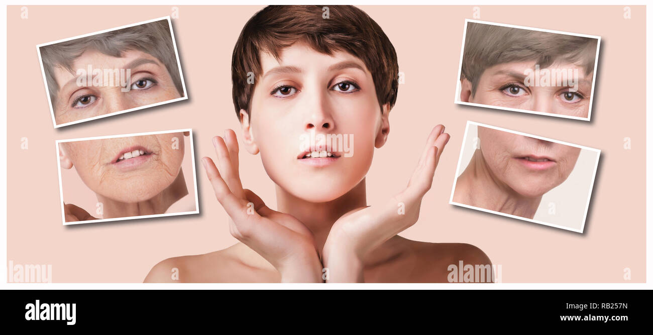 Anti-aging, beauty treatment, aging and youth, lifting, skincare, plastic surgery concept. Stock Photo