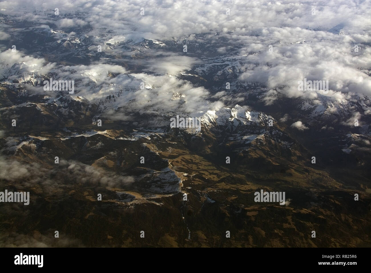 Swiss Alpes With Snowy Mountain Tops Aerial View Towards The East 