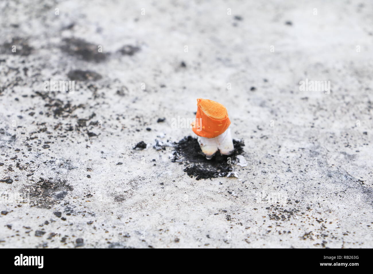 cigarette butt. on the cement floor Smoking bad for health. concept Non