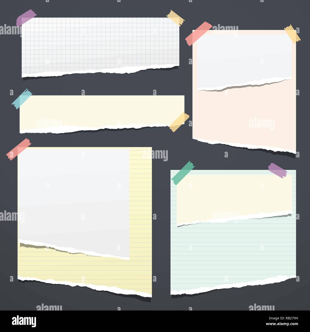 Paper Strips Ripped Notebook Set of white and colorful ripped notebook paper, torn note paper strips ...