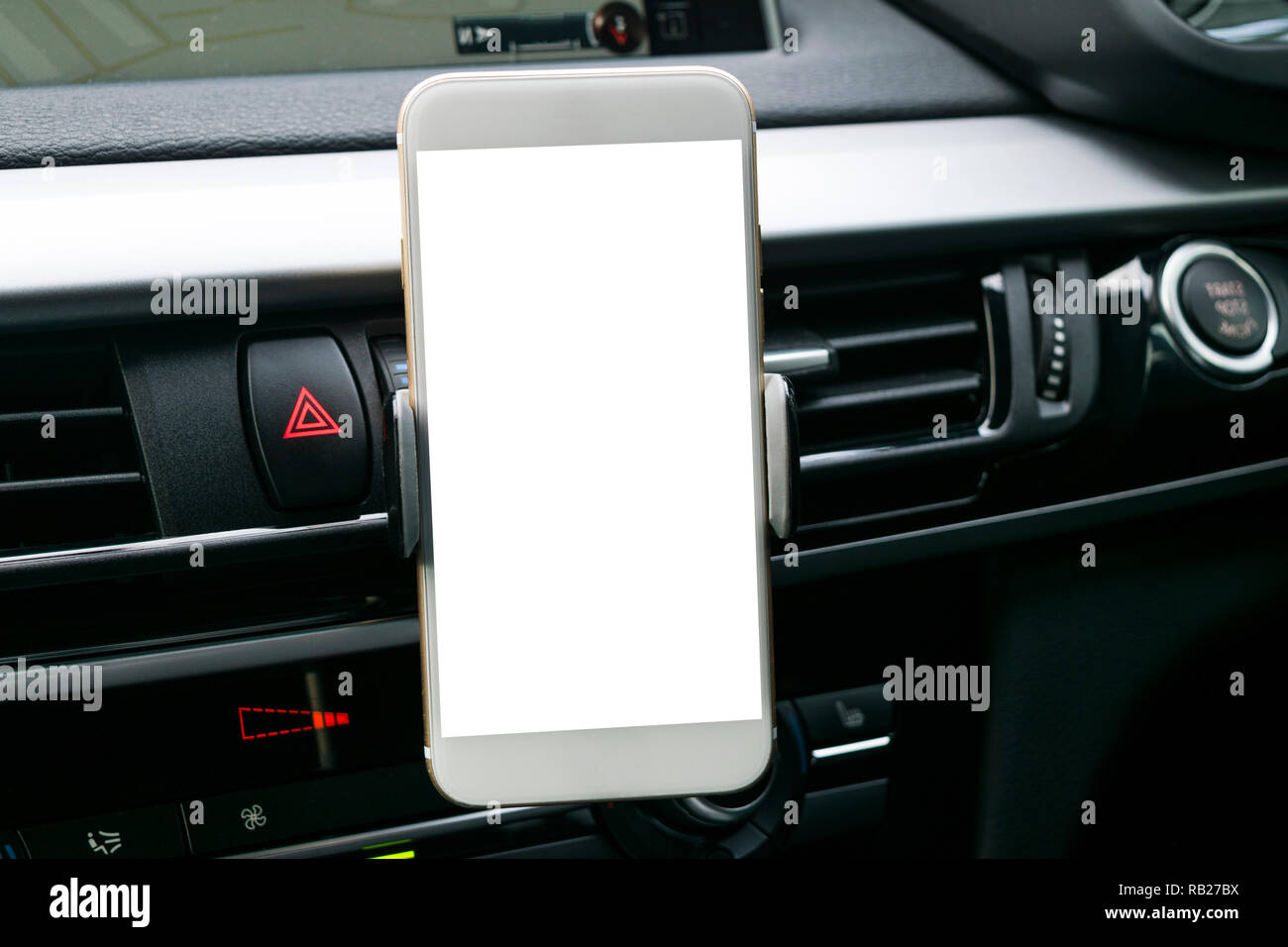 Smartphone in a car use for Navigate or GPS. Driving a car with