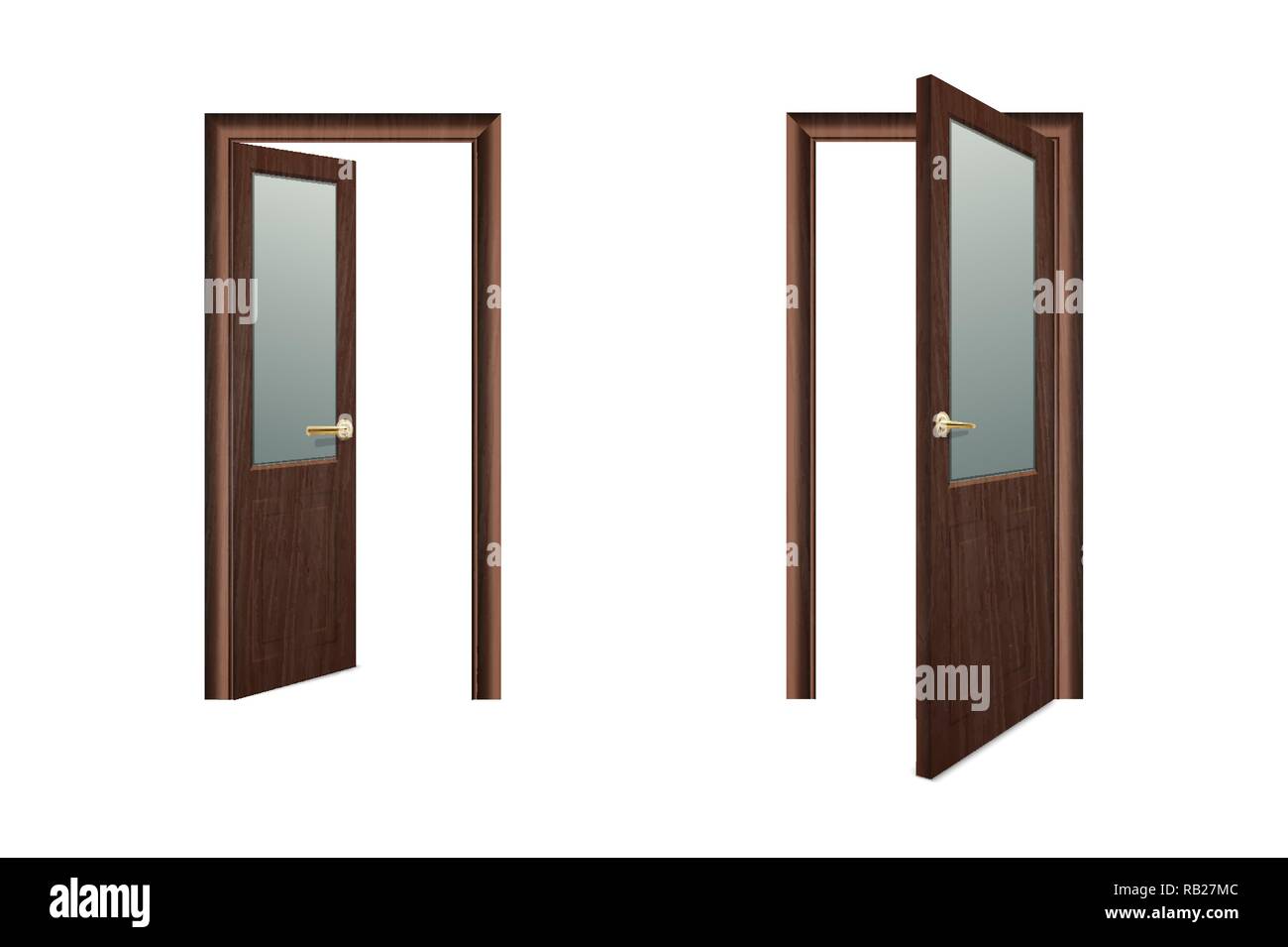 Vector Realistic Different Opened and Closed White Wooden Door Icon Set ...
