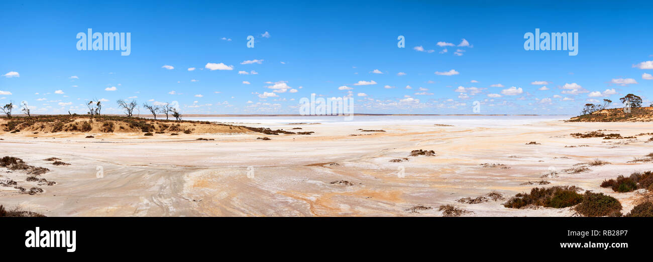 The desolated landscape of Lake Tyrrell a salt lake in North Western Victoria, Australia. Stock Photo
