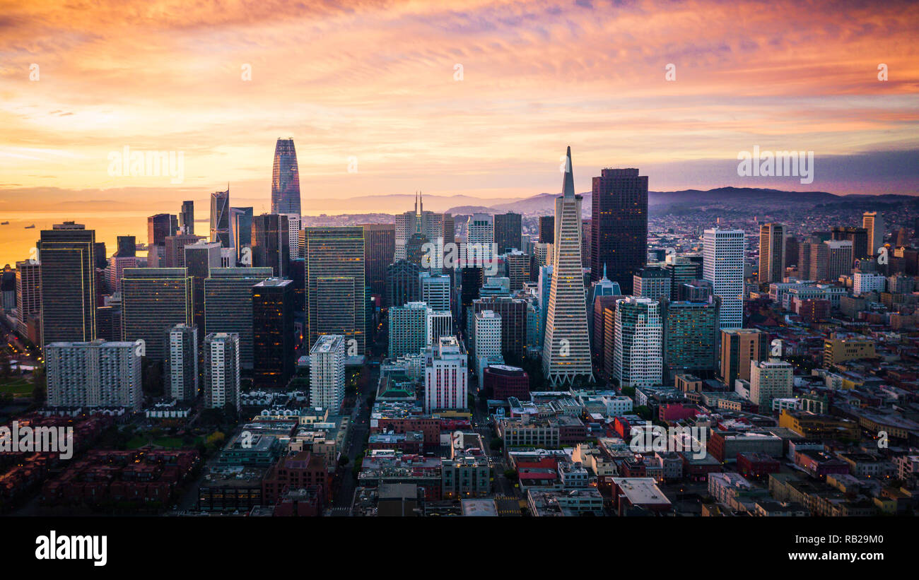 San Francisco Skyline at Sunrise, California, USA Stock Photo