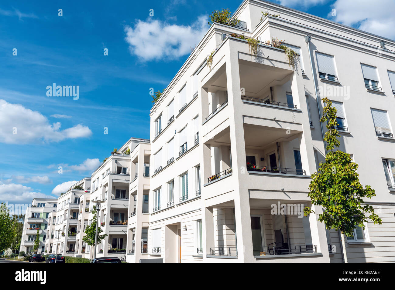 Newly built white apartment buildings seen in Berlin, Germany Stock Photo