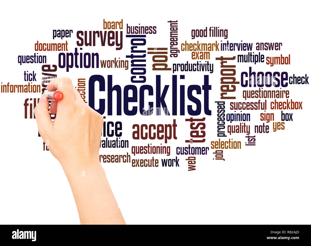 Checklist word cloud hand writing concept on white background Stock ...