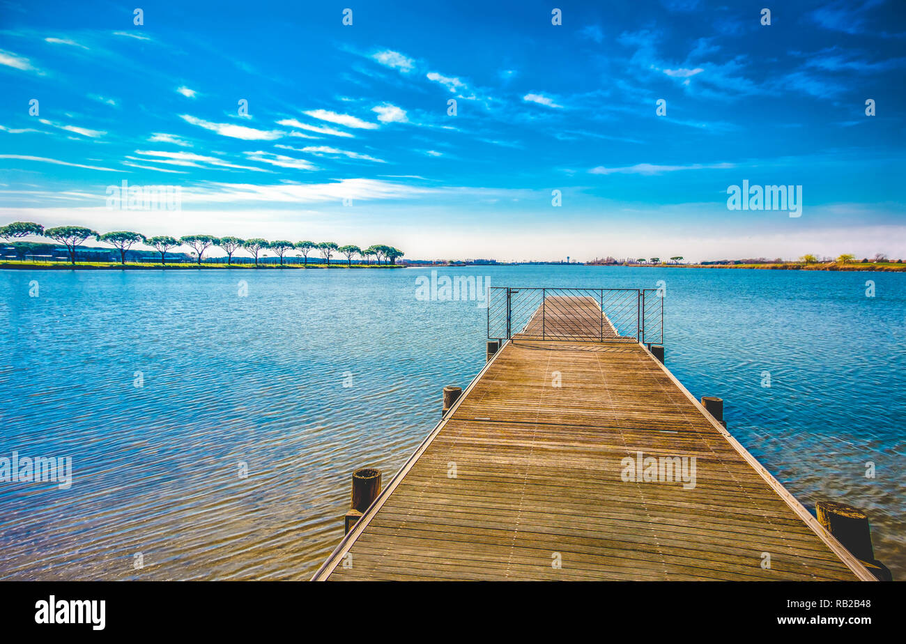 pier lake background of scenic horizon summer Stock Photo