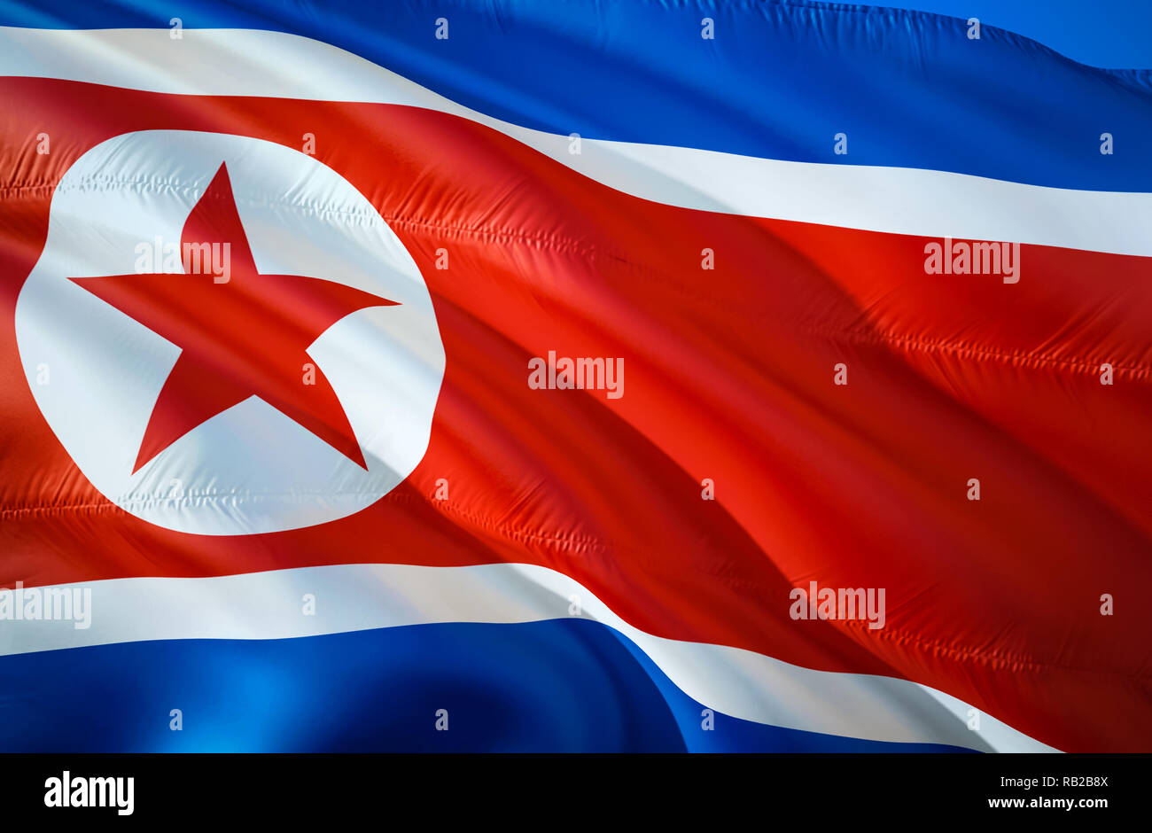 North Korea flag. 3D Waving flag design. The national symbol of North Korea, 3D rendering. North Korean National colors. National flag of North Korea  Stock Photo