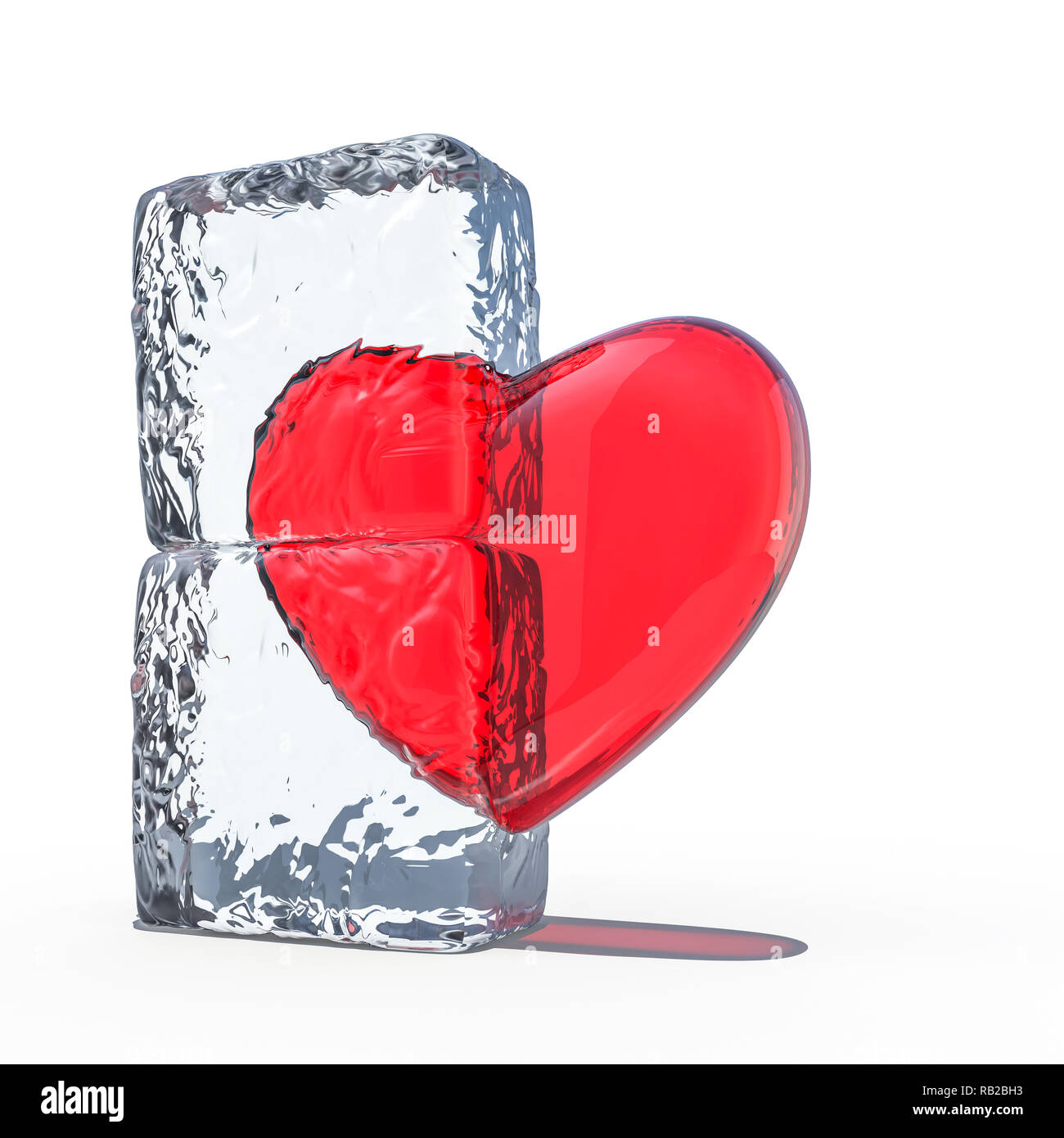 Red heart frozen in ice. 3D rendering Stock Photo