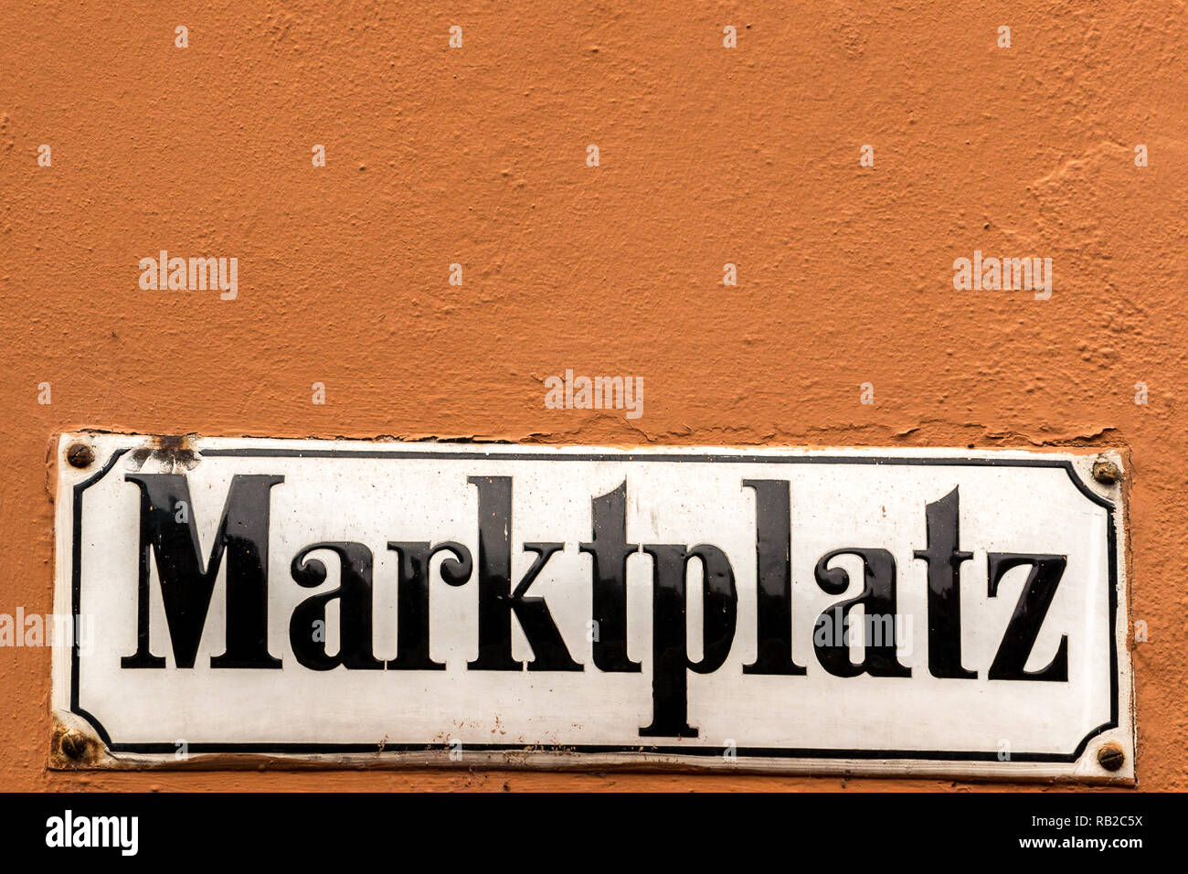 German sign for marketplace on the outer wall Stock Photo