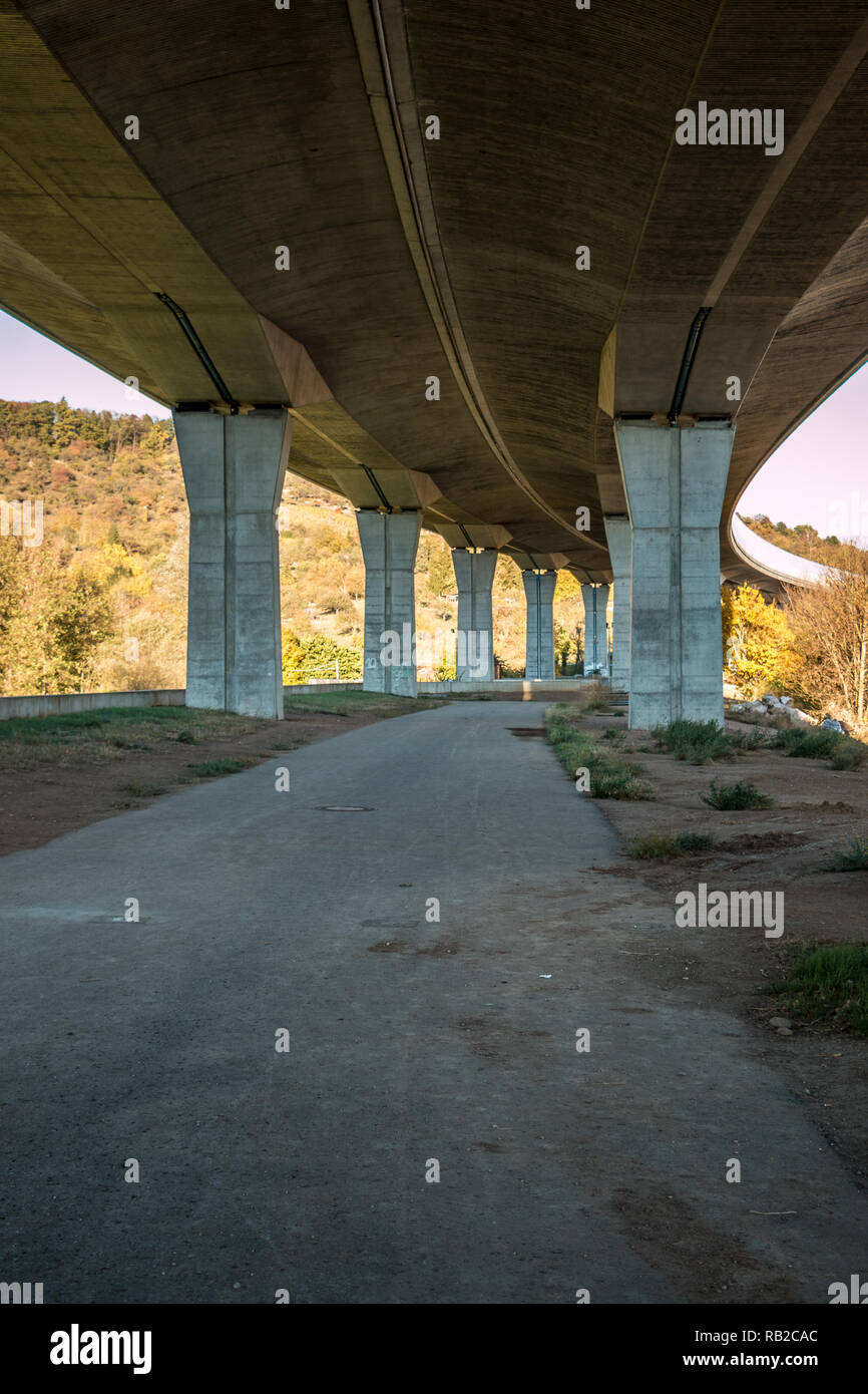 Under a big concrete bridge in Germany Stock Photo