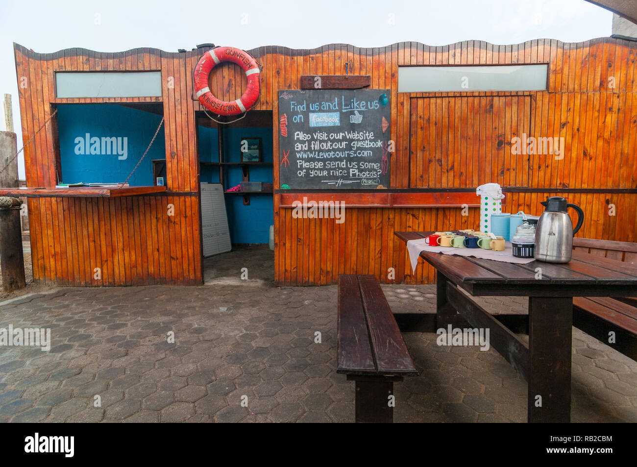 waiting area for boat trip, levotours, Walvis Bay, Namibia Stock Photo