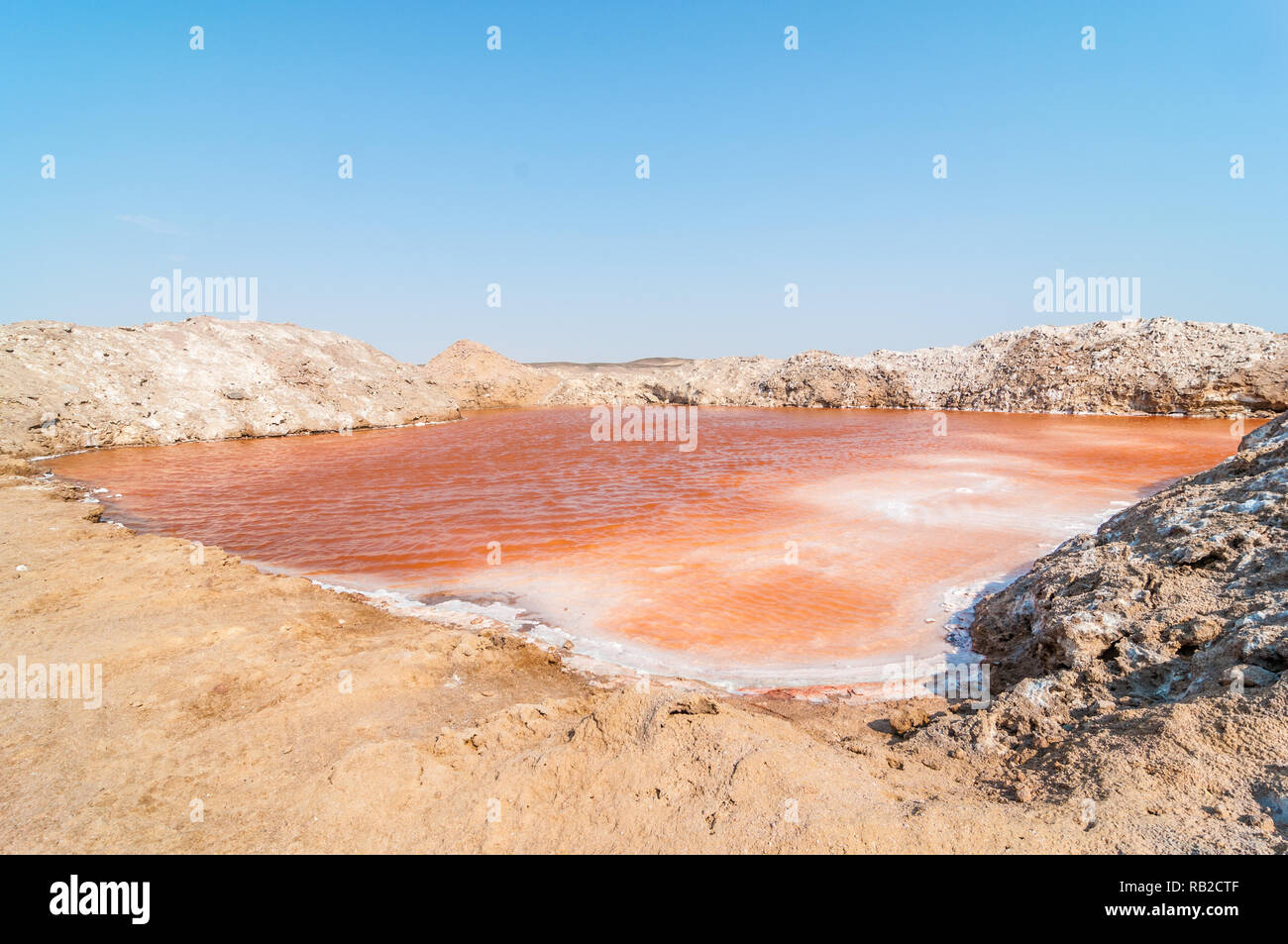 salt pan, Salt evaporation pond, Skeleton Coast, Namibia Stock Photo
