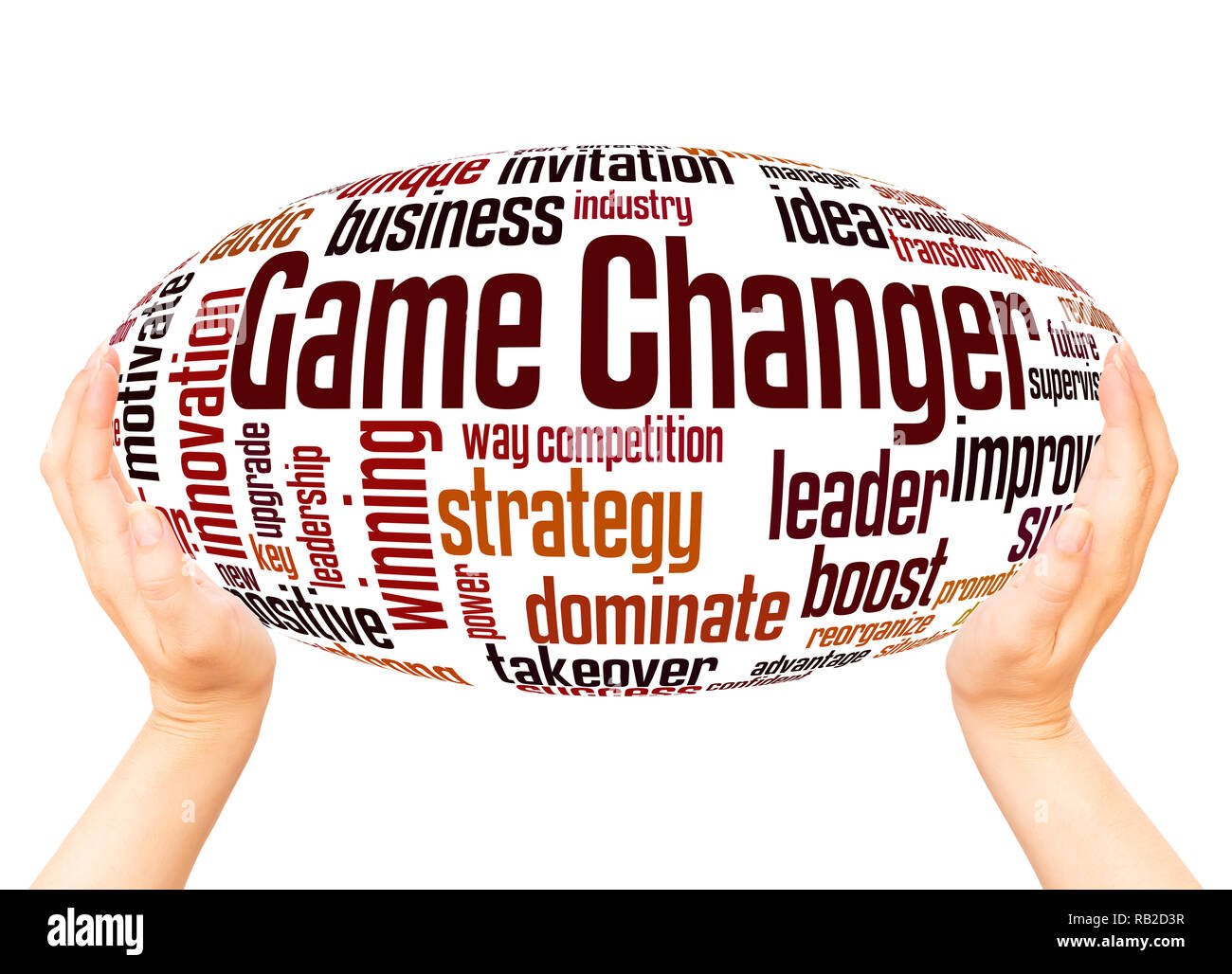Game Changer word cloud hand sphere concept on white background. Stock Photo