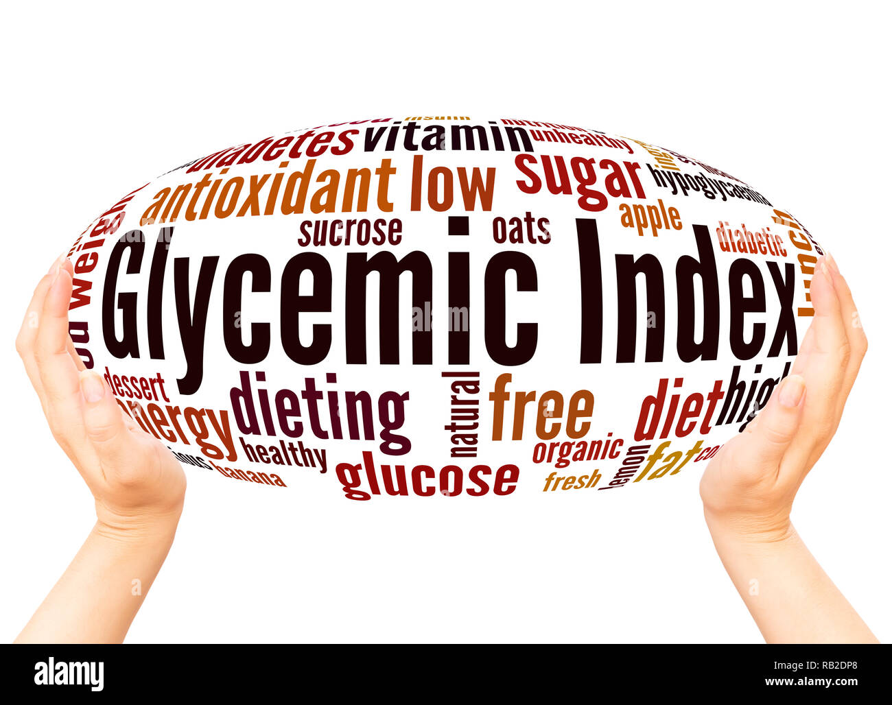Glycemic Index word cloud hand sphere concept on white background. Stock Photo