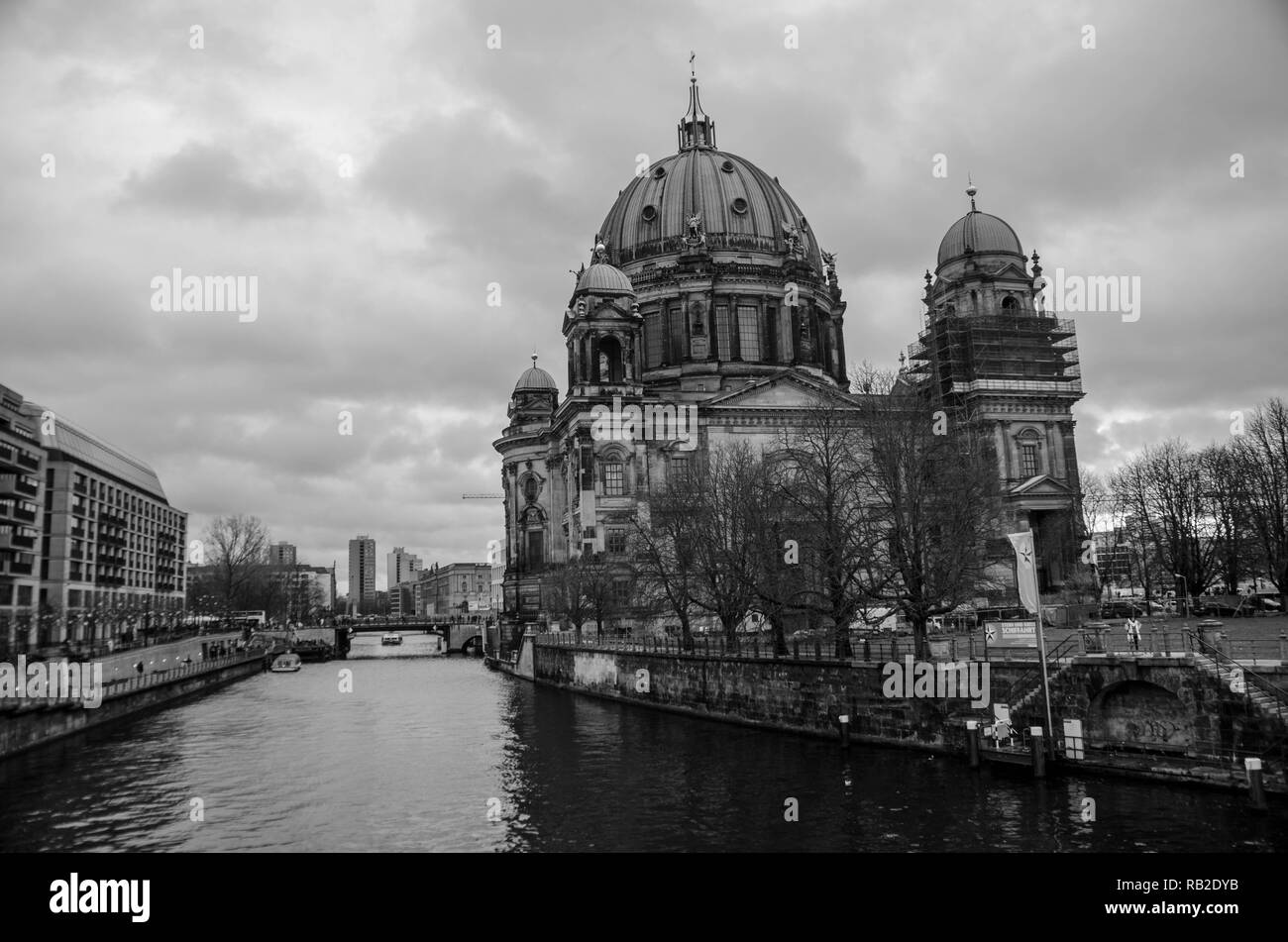 Black and white pic of the Berlin Cathedral Stock Photo