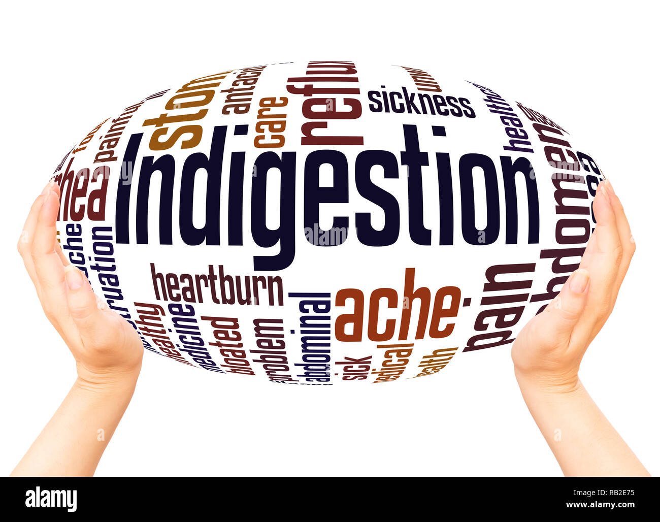Indigestion word cloud hand sphere concept on white background. Stock Photo