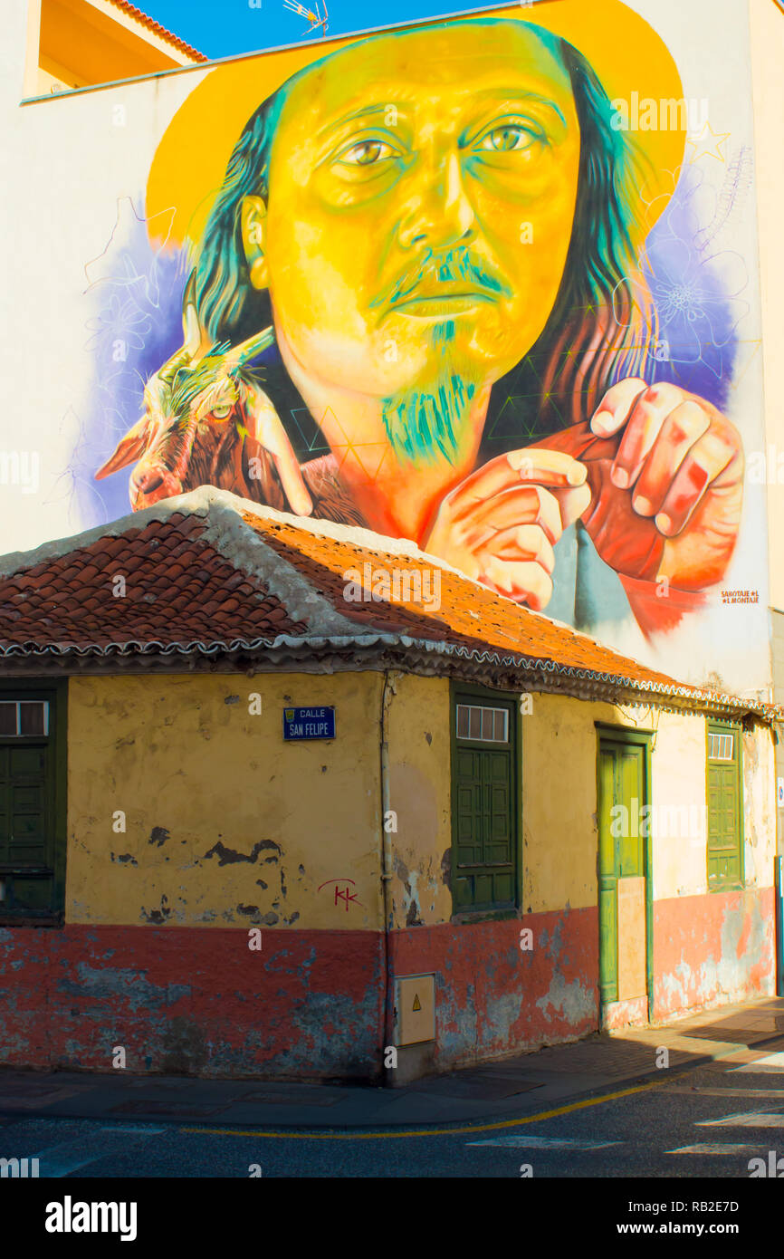 Mural in memory of Chucho Dorta on the Spanish Island of Tenerife by local artist Sabotaje al Montaje Stock Photo